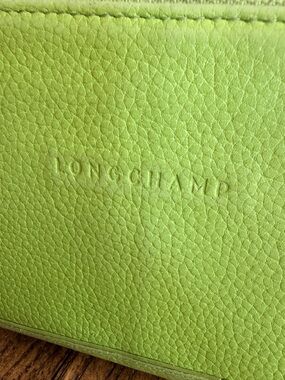 Longchamp Small Lime Green Wallet Zip Coin Purse Compact Leather Chic